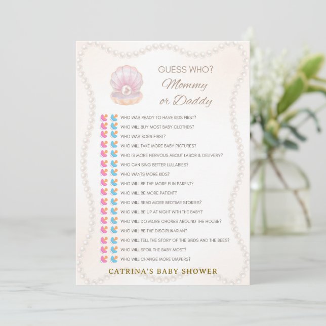 Pearl Baby Shower Game - Editable Name, 5x7 Invitation (Standing Front)