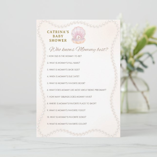Pearl Baby Shower Game - Editable Name, 5x7 Invitation (Standing Front)