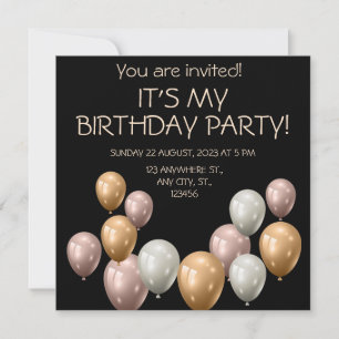 Pearl Balloons. Elegant birthday  Invitation