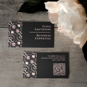 Pearl & Black Floral Damask Elegant Purple Pattern Business Card