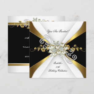 Pearl Black Gold Silver Diamond Birthday Party 3 Invitation