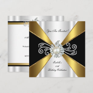 Pearl Black Gold White Diamond Birthday Party Invitation
