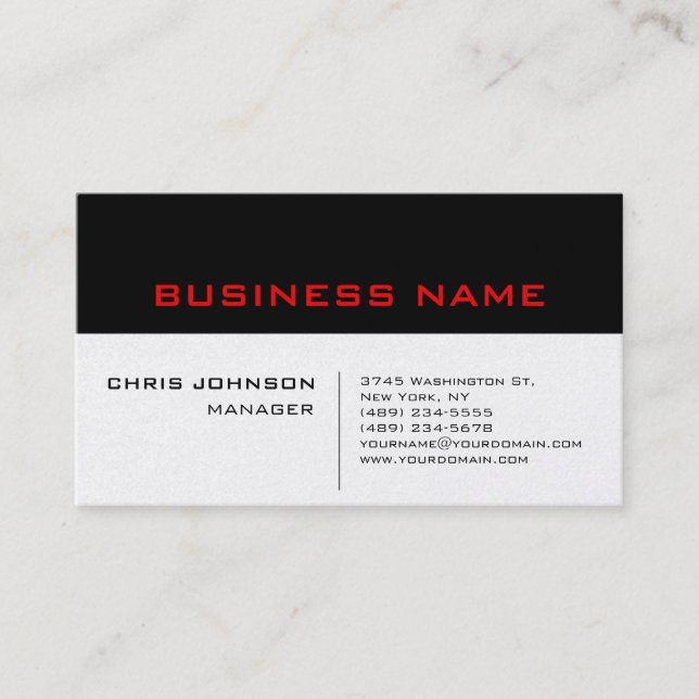 Pearl Black Stripe Unique Manager Business Card (Front)