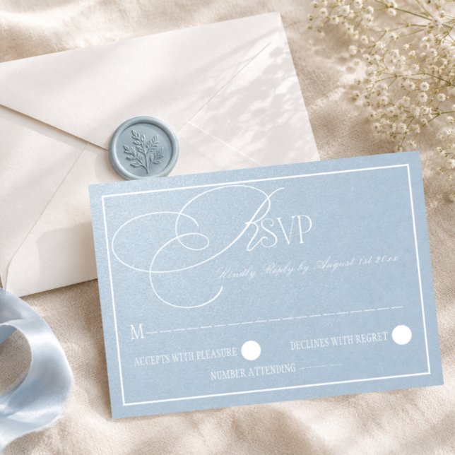 Pearl Blue Luxury Romantic Wedding RSVP Card (Creator Uploaded)