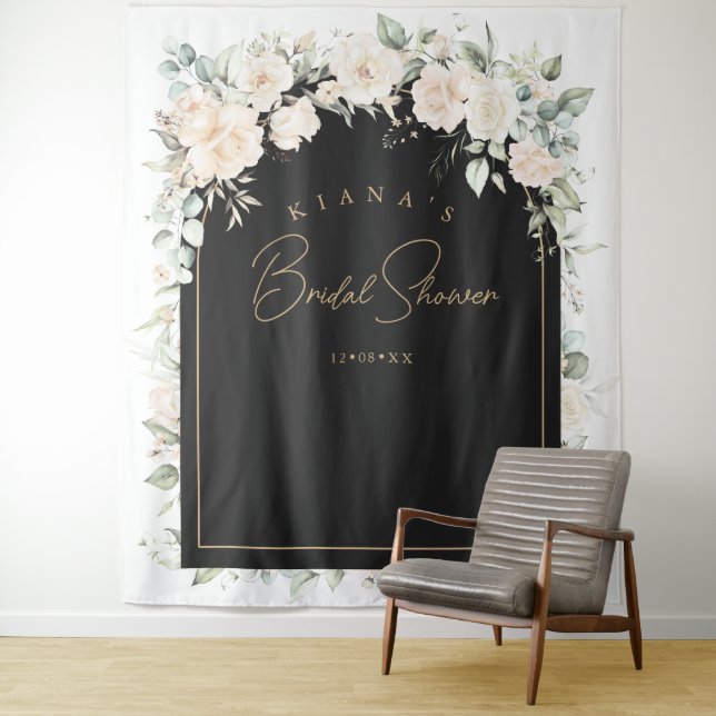 Pearl Blush Floral Bridal Shower Backdrop ID989 Tapestry (In Situ)