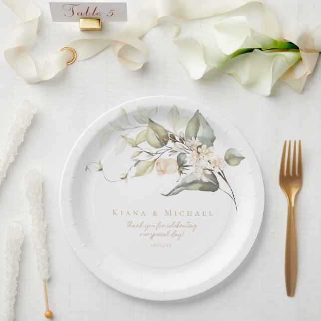 Pearl Blush Floral Elegance Motif Wedding ID989 Paper Plate (Wedding)