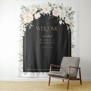 Pearl Blush Floral Wedding Welcome Backdrop ID989 Tapestry