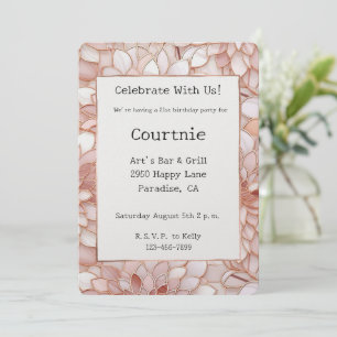 Pearl Blush Pink Rose Floral Birthday Invitation