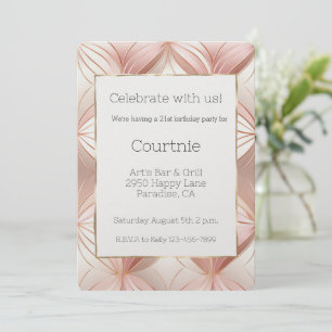 Pearl Blush Pink Rose Gold Abstract 21st Birthday Invitation