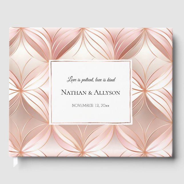 Pearl Blush Pink Rose Gold Abstract Wedding Guest Book (Front)