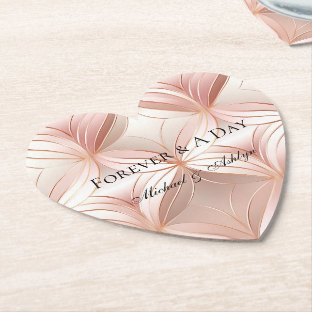 Pearl Blush Pink Rose Gold Abstract Wedding  Paper Coaster (Angled)