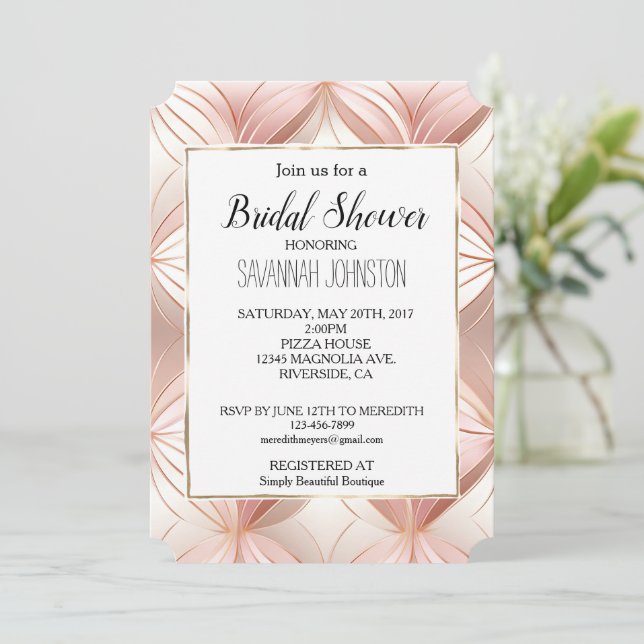 Pearl Blush Pink Rose Gold Bridal Shower Invitation (Standing Front)