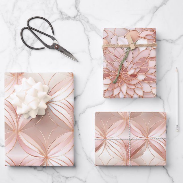 Pearl Blush Pink Rose Gold Floral Wedding  Wrapping Paper Sheet (Front)