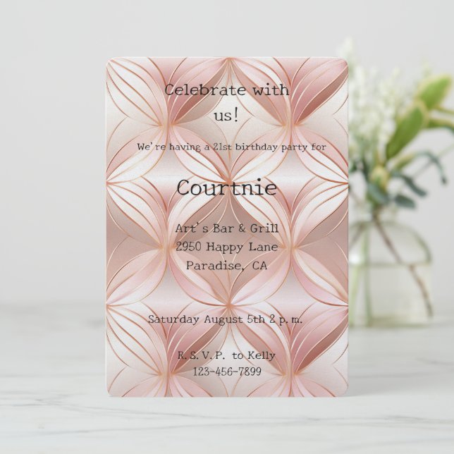 Pearl Blush Pink Rose Gold Glam Circles Birthday Invitation (Standing Front)