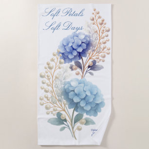 Pearl Blush Powder Blue Hydrangea Watercolor Beach Towel