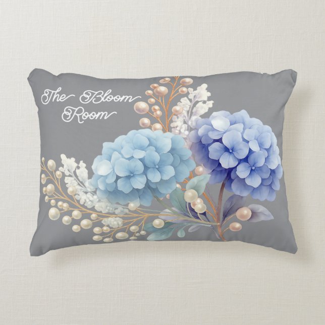 Pearl Blush Powder Blue Hydrangea Watercolor Decorative Cushion (Front)