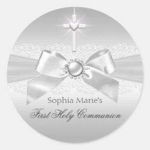 Pearl Bow & Cross First Holy Communion Sticker