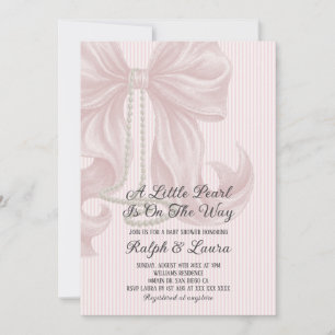 Pearl Bow Girl Baby Shower Invitation