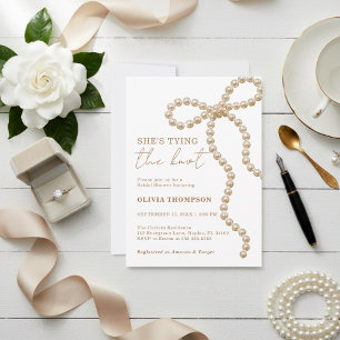 Pearl Bow She's Tying the Knot Bridal Shower Invitation