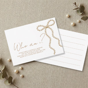 Pearl Bow Who Am I Bridal Shower Game Card