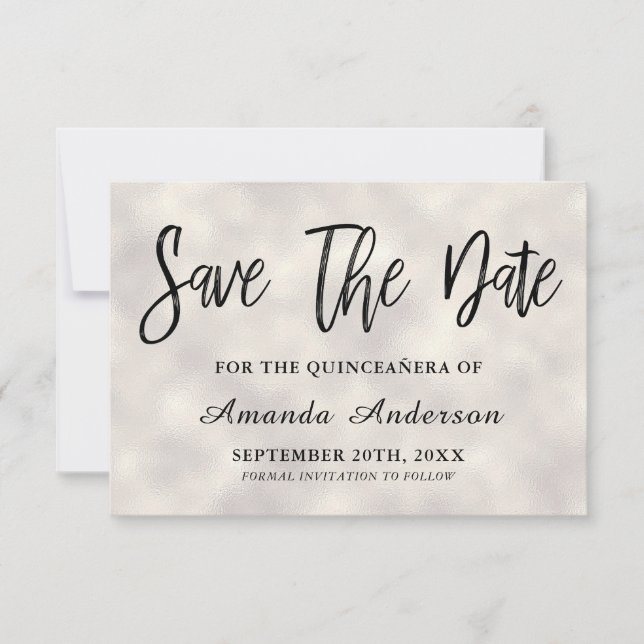 Pearl Brush Script  Quinceanera Save The Date (Front)