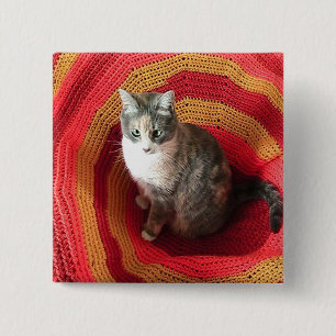 Pearl Cat on Afghan 15 Cm Square Badge