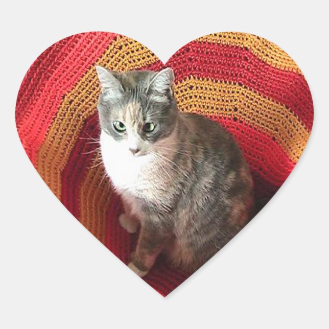 Pearl Cat on Afghan Heart Sticker (Front)