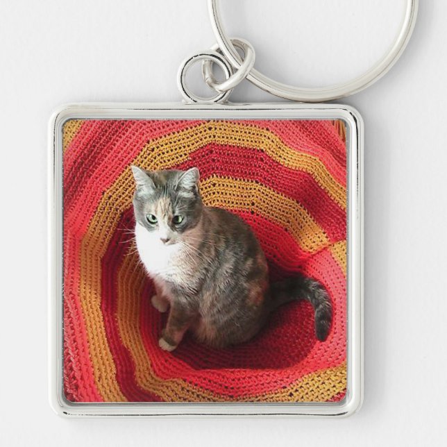 Pearl Cat on Afghan Key Ring (Front)