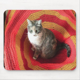 Pearl Cat on Afghan Mouse Mat