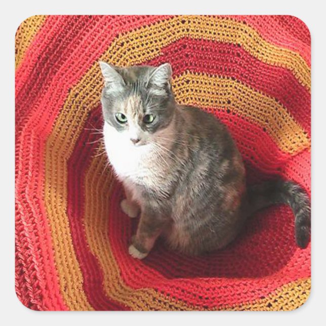 Pearl Cat on Afghan Square Sticker (Front)