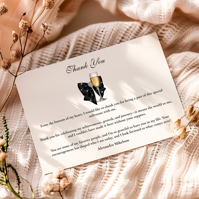 Pearl Champagne Glass Graduation Thank You Card (Creator Uploaded)