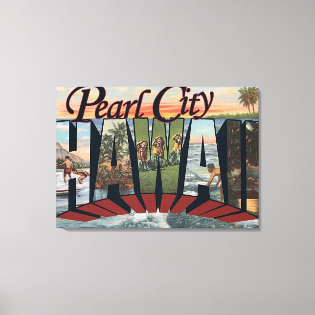 Pearl City, Hawaii - Large Letter Scenes Canvas Print (Front)