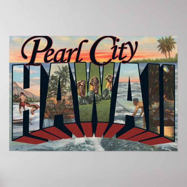 Pearl City, Hawaii - Large Letter Scenes Poster (Front)