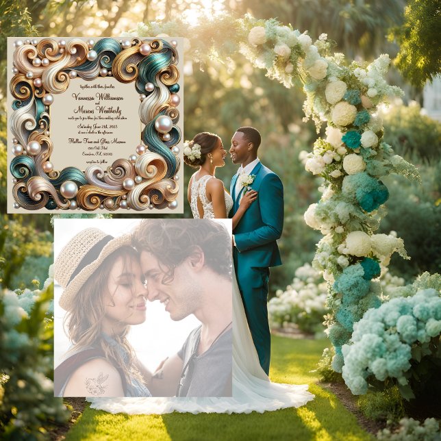 Pearl Coast Elegance Formal Square Wedding Invitat Holiday Card (Creator Uploaded)