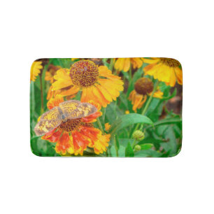Pearl Crescent Butterfly on Sneezeweed Bath Mat