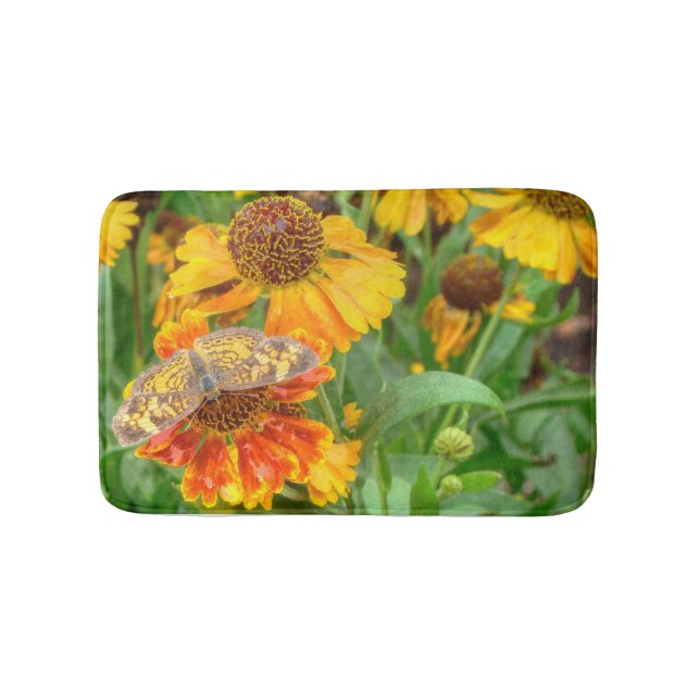 Pearl Crescent Butterfly on Sneezeweed Bath Mat (Front)