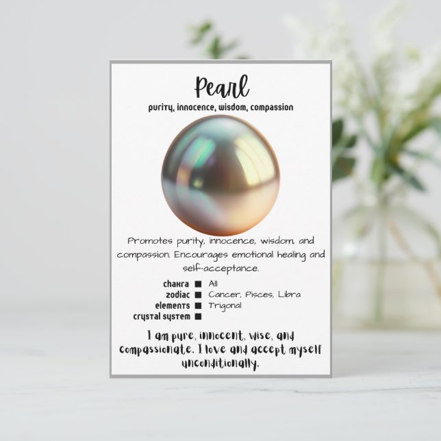 Pearl Crystal Meaning Card (Standing Front)