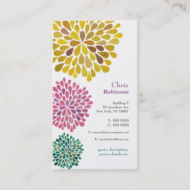 Pearl Dahlia Blossom Burst Floral Business Card (Front)