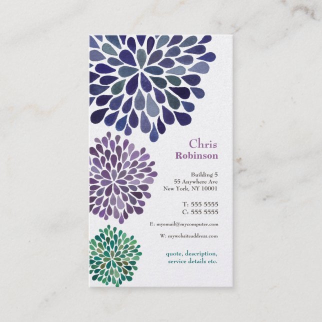 Pearl Dahlia Blossom Burst Floral Business Card (Front)