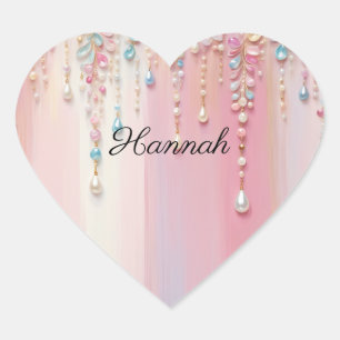 Pearl Dangles and Pastel Stripes Heart Sticker