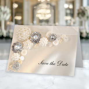 Pearl Diamond Buttons Quinceañera Save the Date Invitation