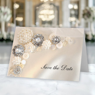 Pearl Diamond Buttons Quinceañera Save the Date Invitation