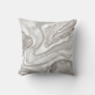 Pearl, diamonds and platinum geode digital art cushion