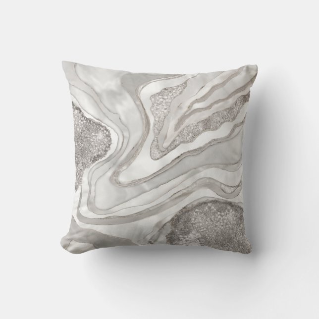 Pearl, diamonds and platinum geode digital art cushion (Front)