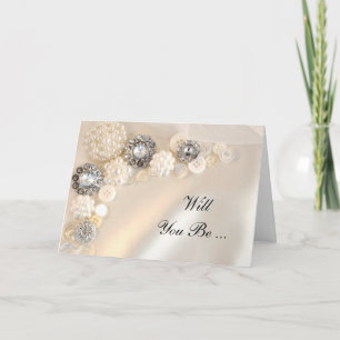 Pearl Diamonds Buttons Will You Be My Bridesmaid Invitation