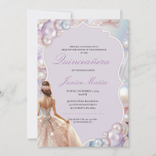 Pearl Dream pink purple Quinceañera Invitation