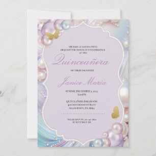 Pearl Dream pink purple Quinceañera Invitation