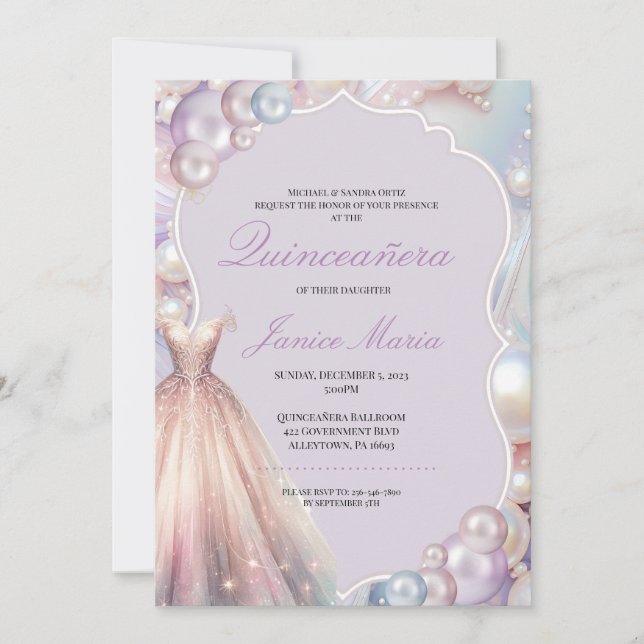 Pearl Dream pink purple Quinceañera Invitation (Front)