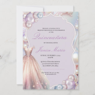 Pearl Dream pink purple Quinceañera Invitation