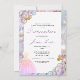 Pearl Dream pink purple Quinceañera Invitation